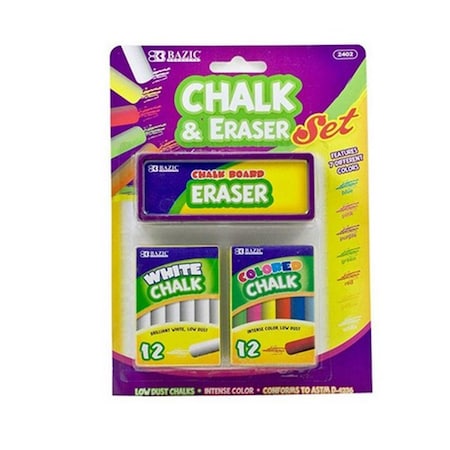 Bazic Products Bazic 12 Color & 12 White Chalk w/ Eraser Set Pack of 24 2402
